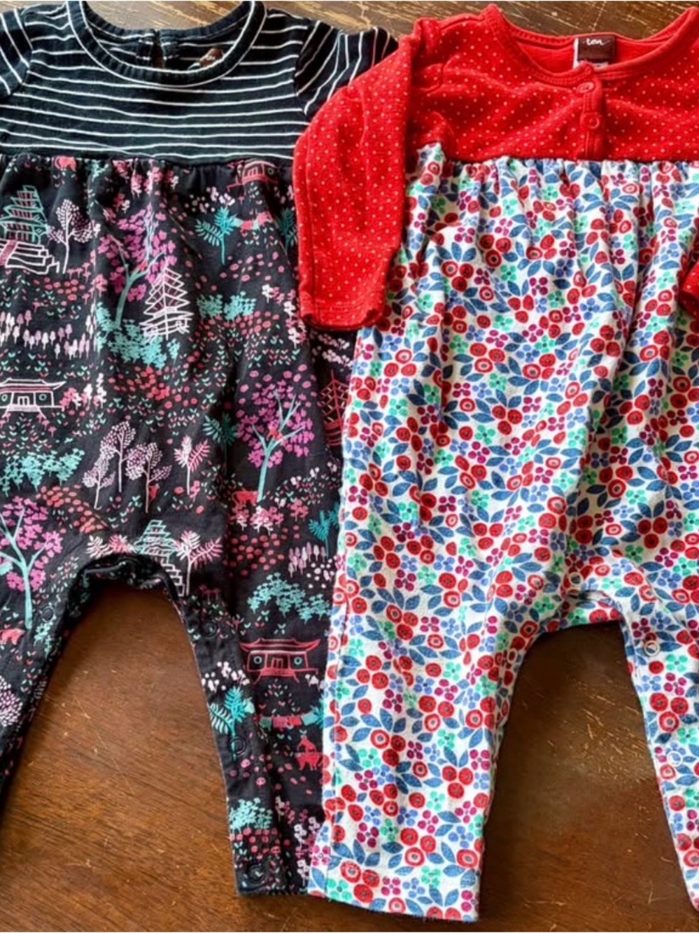 Tea Collection Red Floral & Black Scenic Baby Outfits - Lot of 2